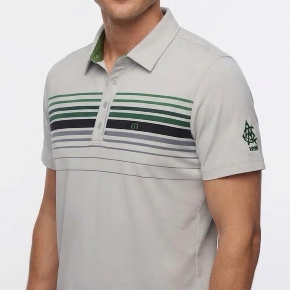 Travis Mathew Gray Green Striped Golf Polo Atlanta Athletic Club 1898 Size XL
